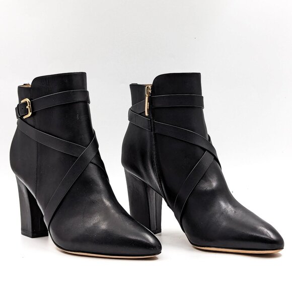L'Agence Women Franci Black Leather Buckle Dressy Office Heel Boots sz 9.5 - Picture 1 of 12